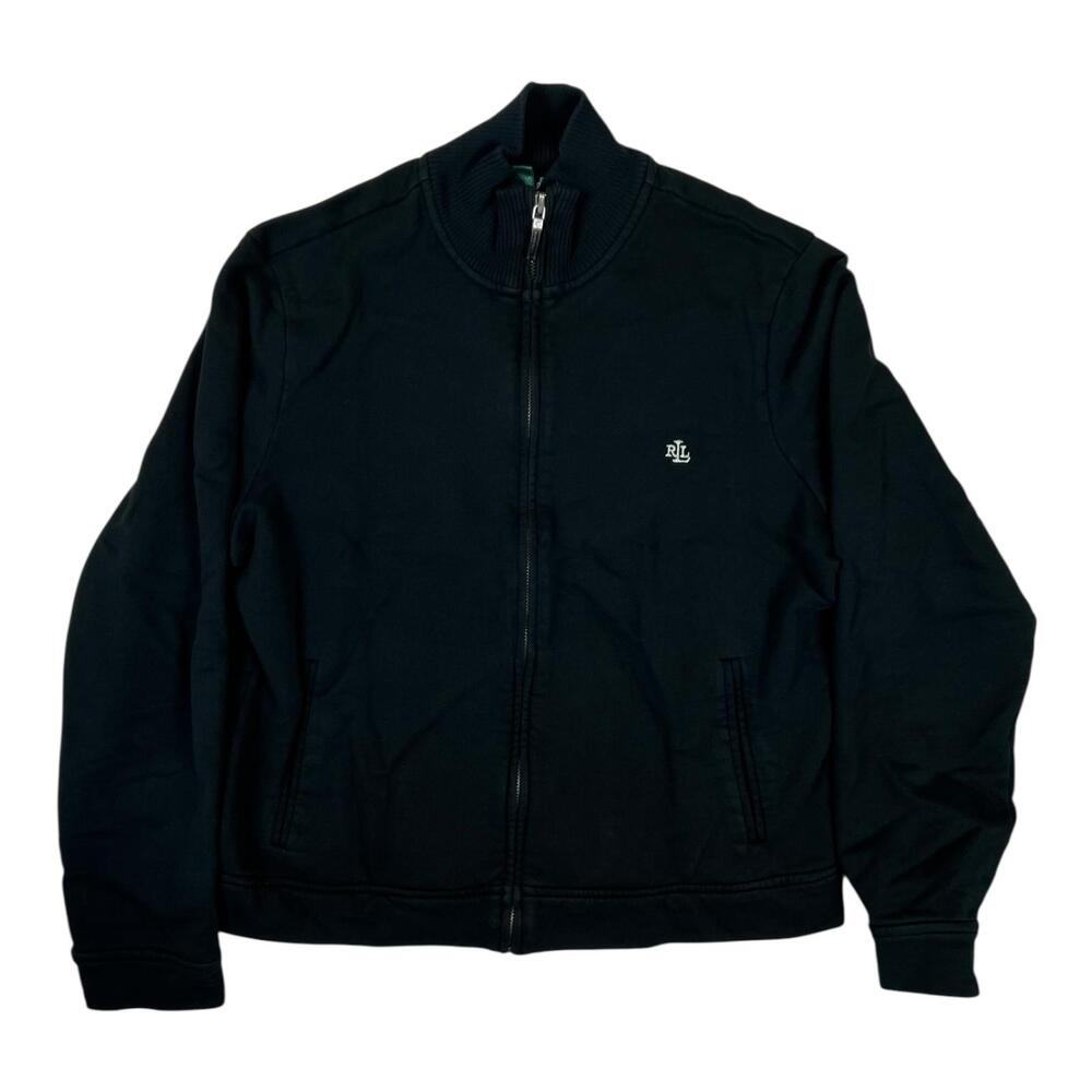 Lauren Ralph Lauren Sweatshirt Women's Large Black Bomber Full Zip Knit Collar